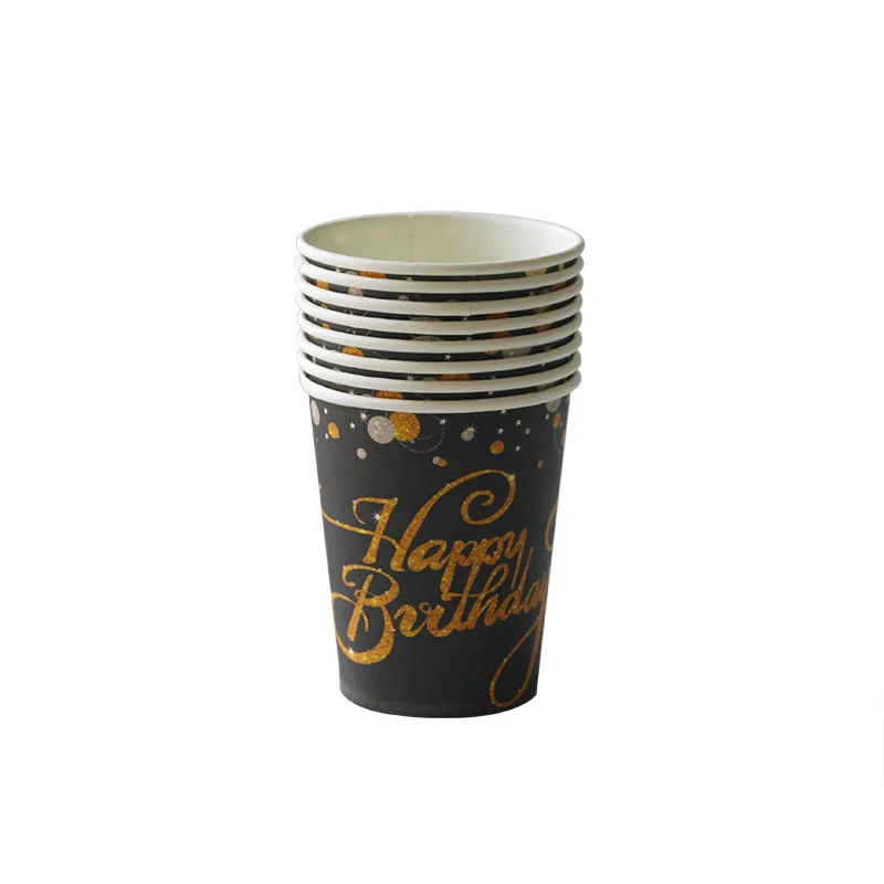Cyuan 30th золотой черный блестящий день рождения одноразовый набор столовых приборов 30 40 50 бумажная тарелка салфетки под чашки для взрослых день рождения поставки
