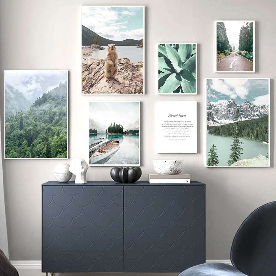 

Forest Mountain Boat Lake Plant Beaver Wall Art Canvas Painting Nordic Posters And Prints Wall Pictures For Living Room Decor