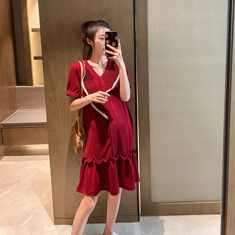 Vestido premamá, vestidos de maternidad a la moda de verano con cuello en V y manga corta, vestidos de maternidad a la moda, regalos para embarazadas, Sexy para mamá - Madre