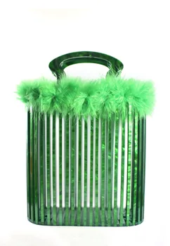 

Green Pearl Acrylic Totes With Acrylic Bag Handle Basket Evening Female Women Shoulder Summer Beach Lady Acrylic Clutches Purse