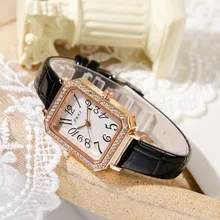 

Personality Square Numbers Leather Strap Simple Wrist Watch Jewelry