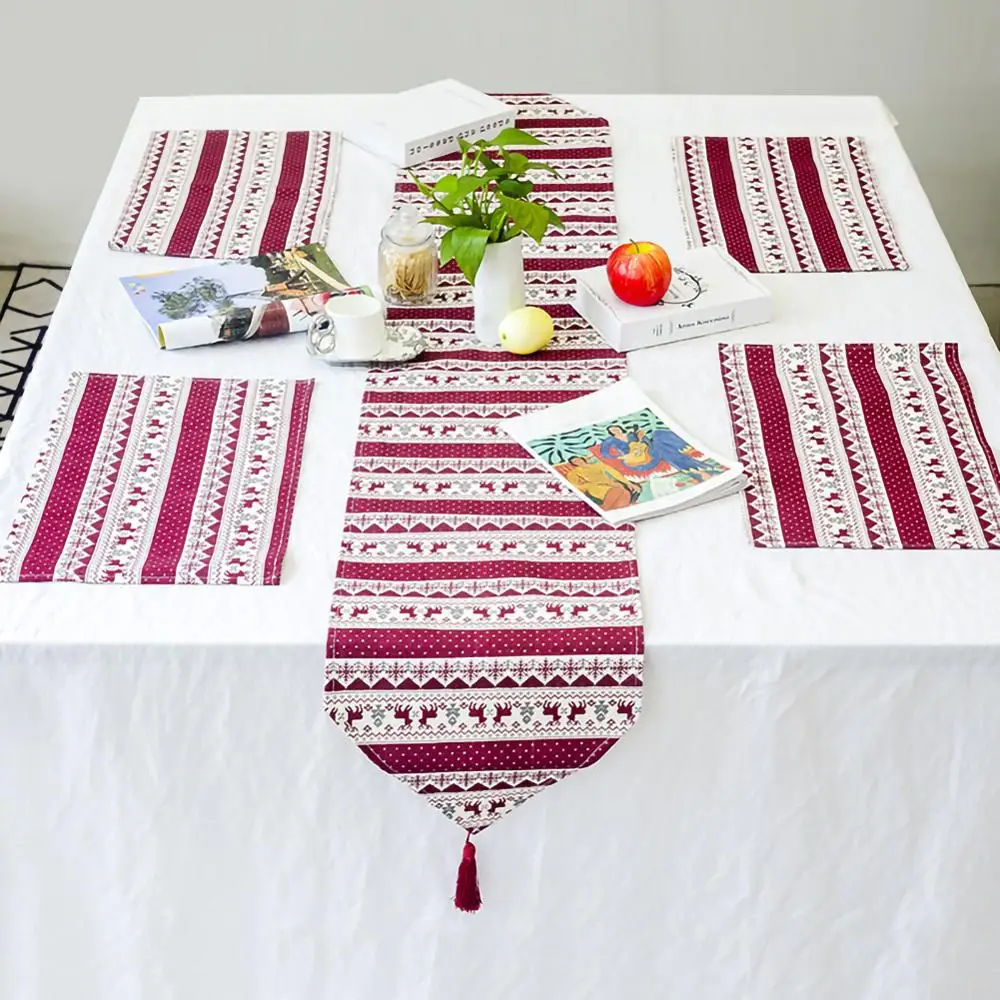 

5 Pcs Christmas Table Mat Xmas Table Flag Print Tablecloth Dust Proof Cover Decor Xmas Decoration Table Mat