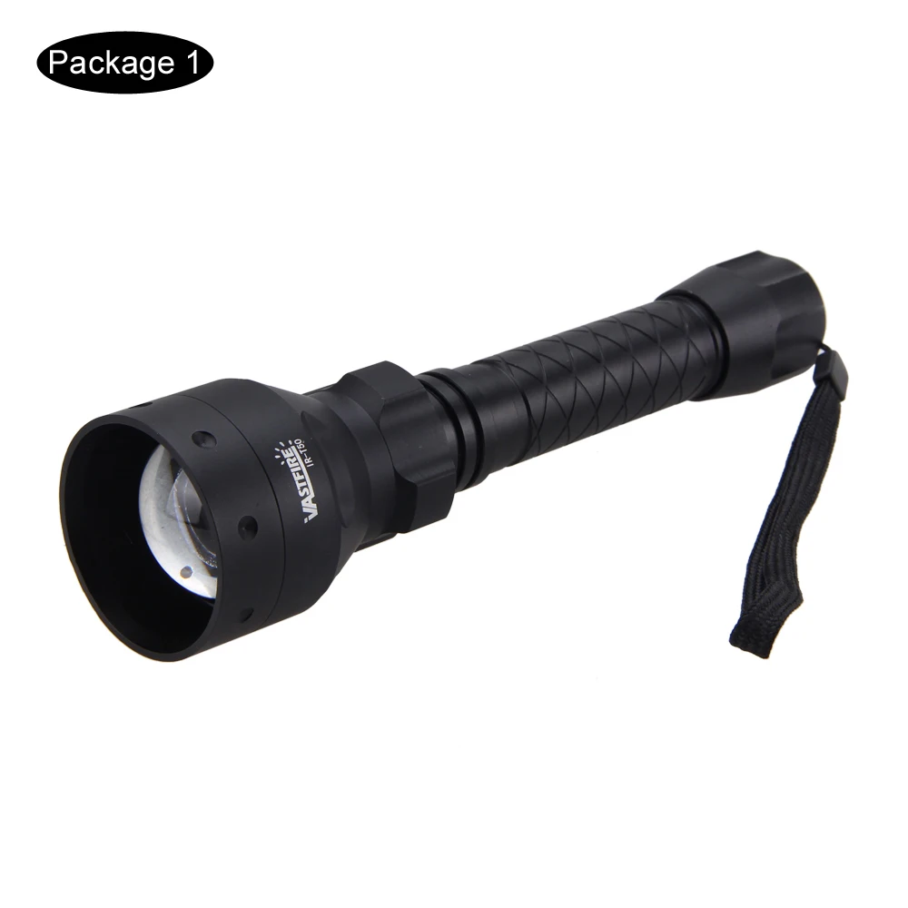 Package 1 T50 Zoomable инфракрасный светильник охотничий фонарь черный 850nm ИК ночного видения осветитель+ крепление винтовки+ переключатель+ 2*18650+ USB зарядное устройство - Цвет: Package 1