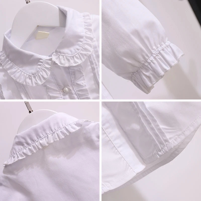 Cotton Baby Girls Blouses Spring Autumn Long Sleeve Kids White Shirts for Children Clothes Leisure Teens Tops 6 8 10 12 Years