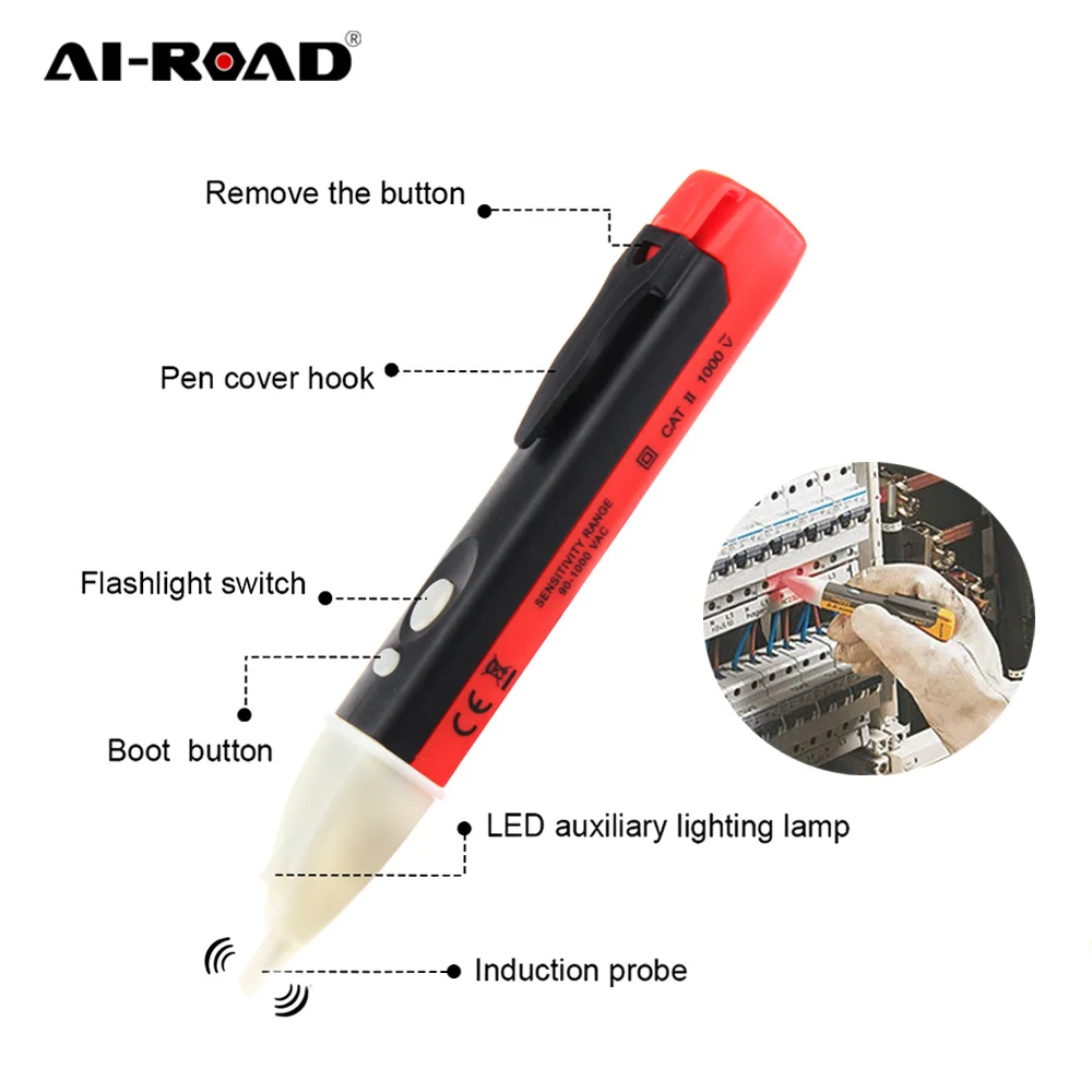 

AI-ROAD Electric Indicator 90-1000V Tester Pen Socket Wall AC Power Voltage Detector Sensor LED Light Measuring DIY Hand Tool