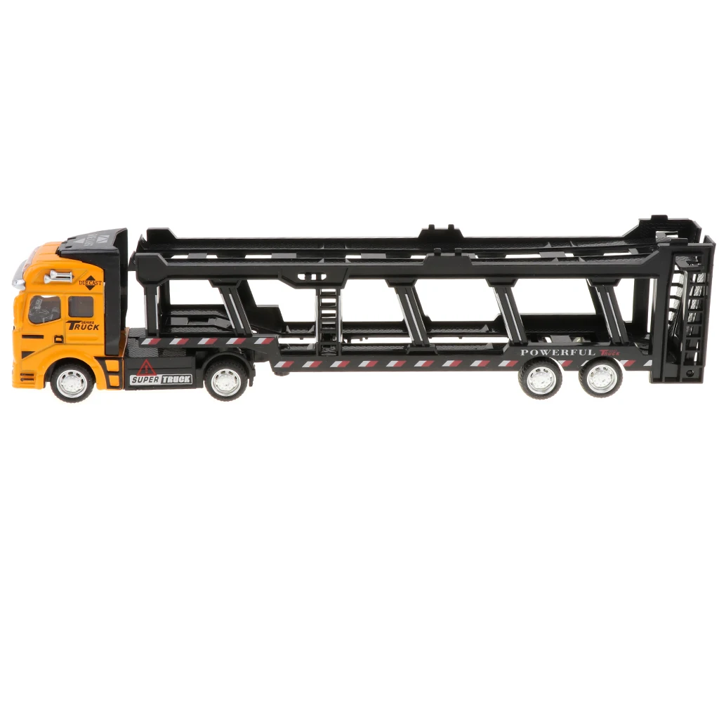 Alloy Die Cast Friction Powered Toy Truck 1/50 Scale Car Transporter Trailer Semi Truck Toy, No Batteries Required
