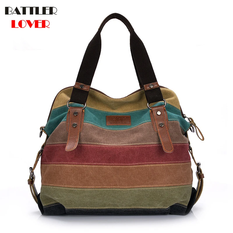 2019 New Canvas Tote Bags Striped Women Handbags Patchwork Womens Shoulder Crossbody Bag Fashion Femme Denim Casual Bolsos Mujer