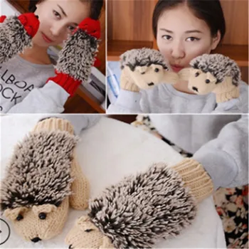 

GAOKE 2020 Fashion Womens Cartoon Hedgehog Gloves Thicken Winter Hand Warmer Knitted Wrist Mittens