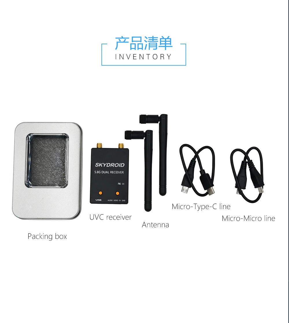SKYDROID FPV Receiver - UVC Fuav Dual Antenna OTG 5.8G 150CH Full Channel FPV Receiver W/Audio For Android Smartphone Support transmitter 15 (7)