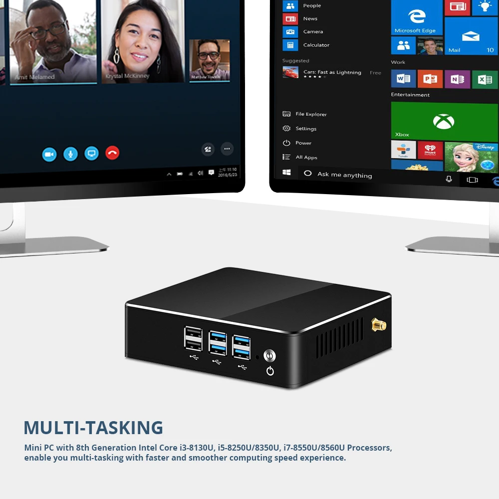 HLY Mini PC Intel Core i7 8550U i5 8250U i3 4K UHD DDR4 RAM Windows 10 WIFI HDMI 8*usb Quad Core Ga