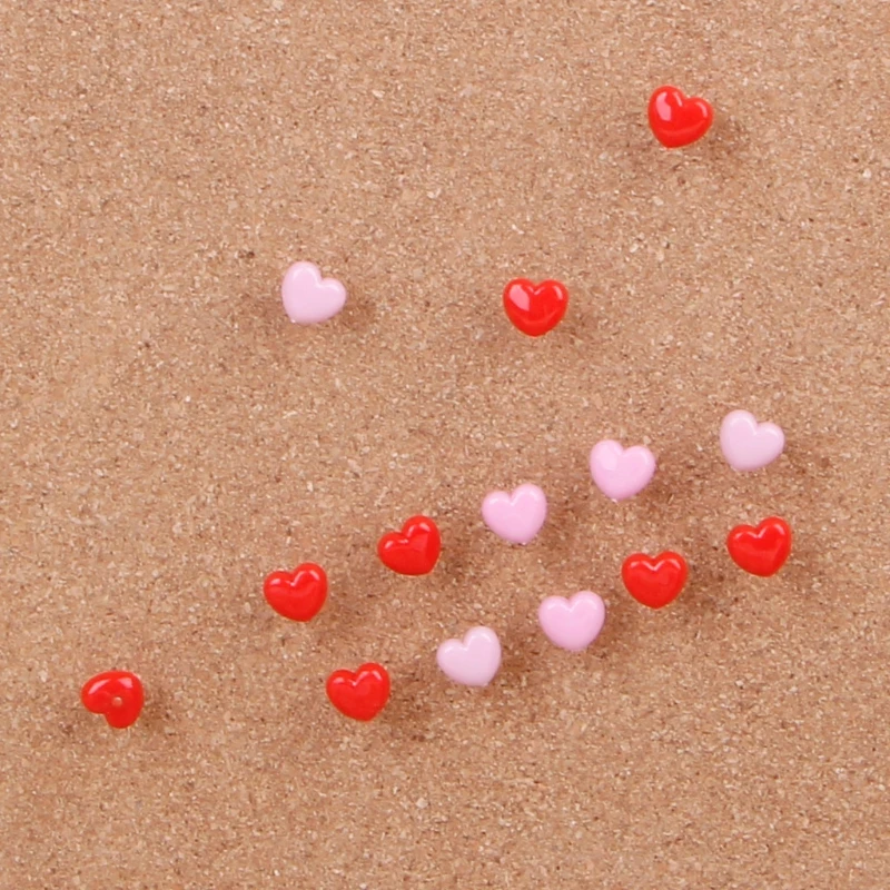 

50 Pcs Heart Shape Plastic Quality Colored Push Pins Thumbtacks Office School