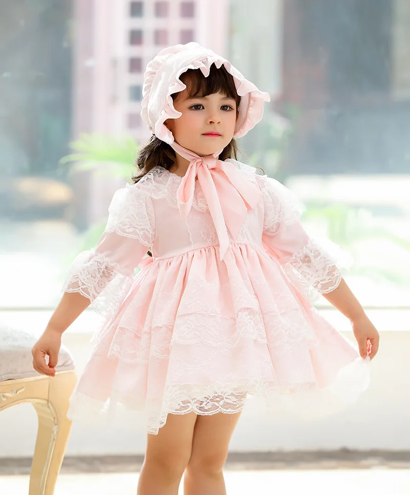 Spanish Baby Dress with Hat Girl Lolita Princess Vestidos Children