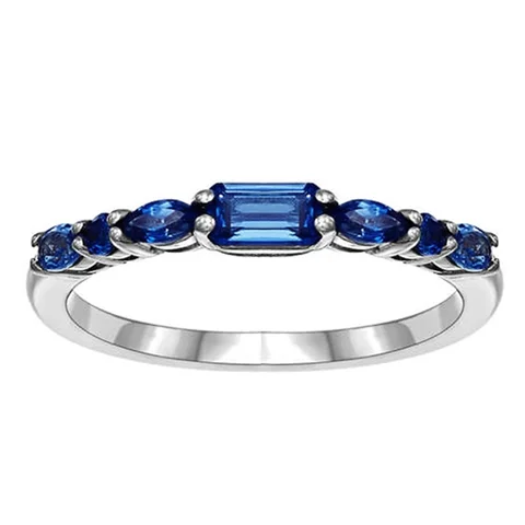 Simple Stylish Women Band Finger Ring Blue Cubic Zircon Elegant Wedding Anniversary Female Ring Fashion Jewelry Wholesale