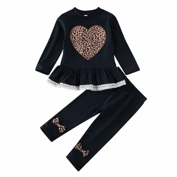 

Newborn Baby Girls Clothes Sets 1-6Y Leopard Print Lace Long-Sleeved Love Tops Trousers Pants Winter Clothes 2PCS