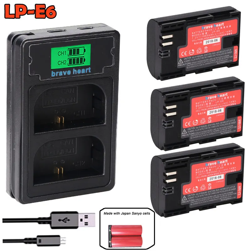

Hight quality Full code LP-E6 LP E6 e6n lpe6 LP-E6N Battery by SANYO cells + charger For Canon 5D Mark II III 7D 60D EOS 6D