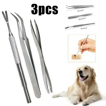

3pcs Pet Cat Dog Tick Remover Tool Stainless Steel Fleas Lice Tweezers Clip Set Pet Supplies _WK
