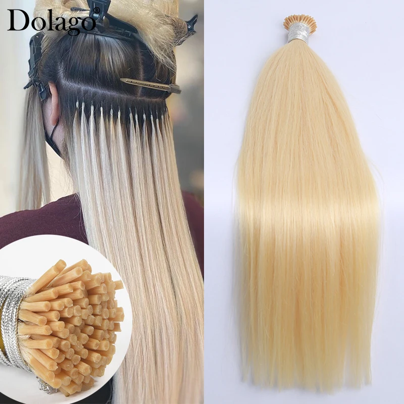 Straight Hair Bundles 613 Platinum Blonde I Tip Hair Extensions 100% Human Hair Mircolinks Extension Long Brazilian Virgin Hair