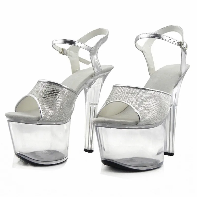 

Glitter 17cm Fashion Shoes pole dancing Sandals Plus Size Shoe 7 Inch Hand Made High Heel Shoes Sexy Crystal Shoes
