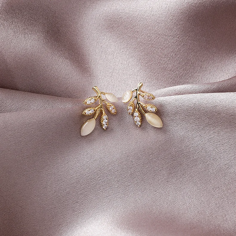 Корейский нежный лист опал камень циркон серьги гвоздики для женщин модные буклы d oreille femme