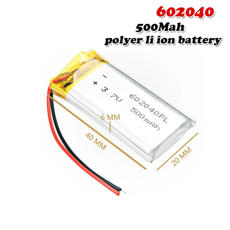 500mAH 3,7 V 602040 полимерный литий-ионный/литий-ионный аккумулятор для mp3 mp4 gps диктофона резервного питания ПК Смарт-часы