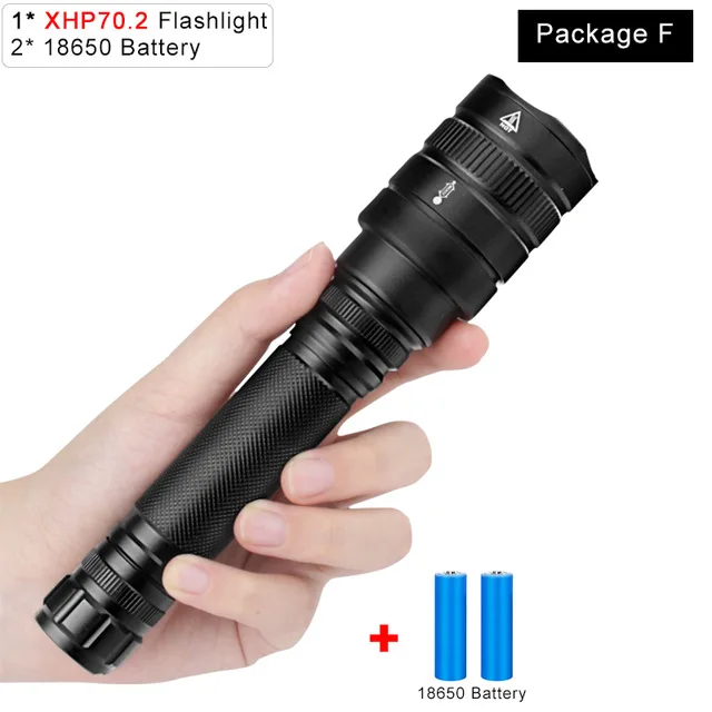 Package F Ультра яркий светодиодный вспышка светильник xhp70.2 Водонепроницаемый linterna фонарик светодиодный фонарь xhp70 xhp50 18650 светильник лучший отдых на природе, рыбалка - Испускаемый цвет: Package F