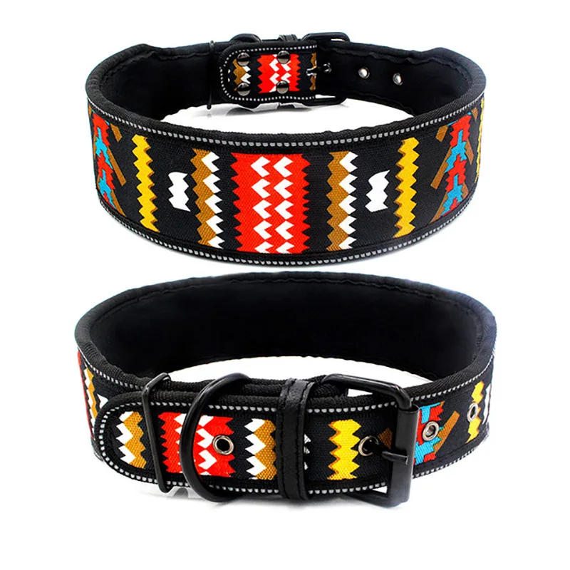 Reflective Puppy Big Dog Collar with Buckle Printing Adjustable Pet Collar for Small Medium Large Dogs Pitbull Leash Dog Chain 