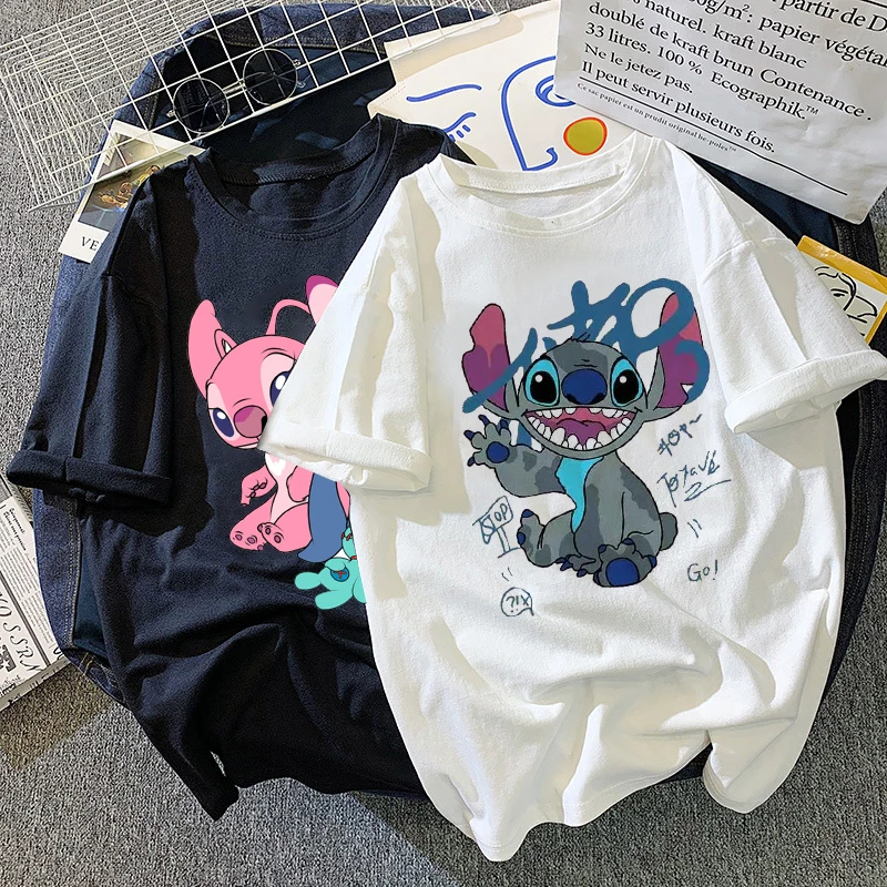Playera con puntadas de Disney para mujer, camiseta de dibujos animados, camiseta blanca a la moda para hombre y mujer, gran oferta
