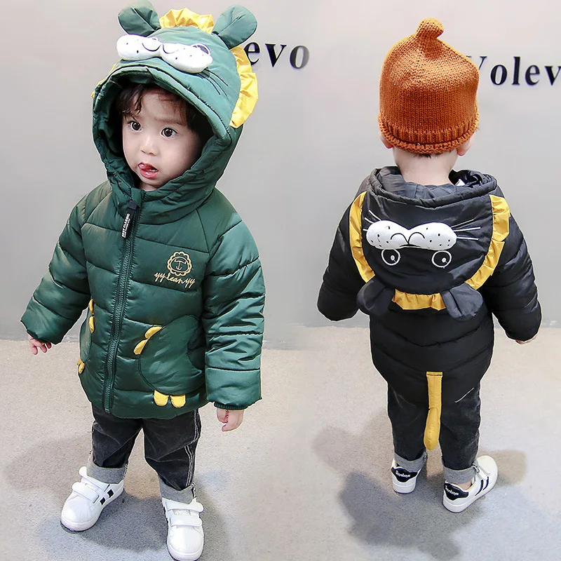 

Korean-style BOY'S Winter Thick-Solid Color Lion Mid-length Hooded down Cotton Cotton-padded Clothes BOY'S Quilted Cotton Coat