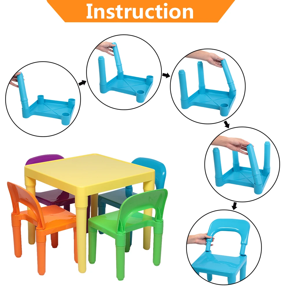 

Plastic Kids Table with 4 Chairs Set for Boys Girls Toddler Reading Writing VJ-Drop