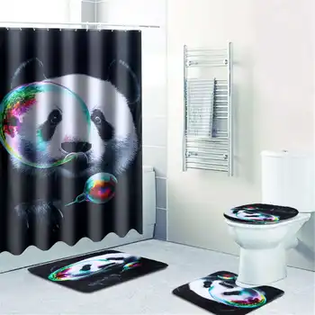 

Panda Bathroom Polyester Shower Curtain Pedestal Rug Lid Toilet Cover Bath Mat Waterproof Home Decor 12 Hook
