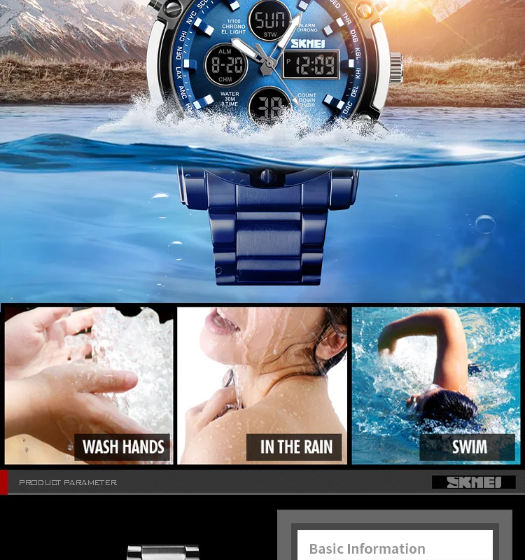 Модные мужские наручные часы SKMEI Sport Digital Bracelet 3 Time обратного отсчета мужские часы из нержавеющей стали мужские наручные часы в деловом стиле