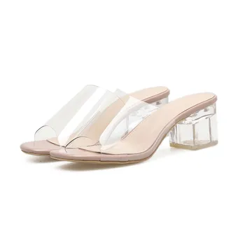 

Fashion Square heeled Buckle Strap PVC Transparent Zapatos Women Sandals 2019 New Lady Shoes Summer May20