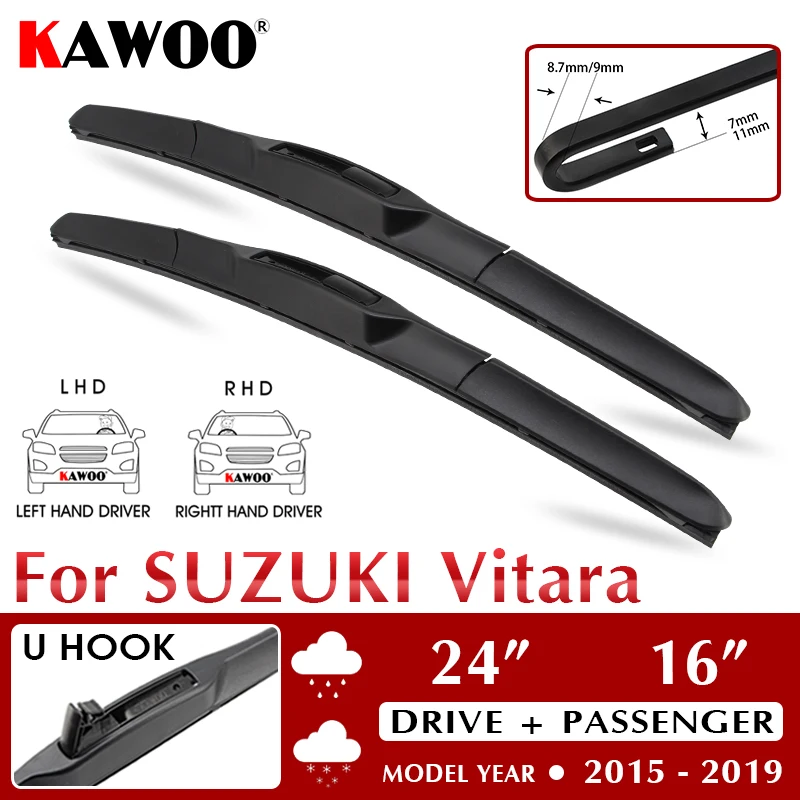 KAWOO Car Wiper Blade 24"+16" For Suzuki Vitara 2015 2016 2017 2018