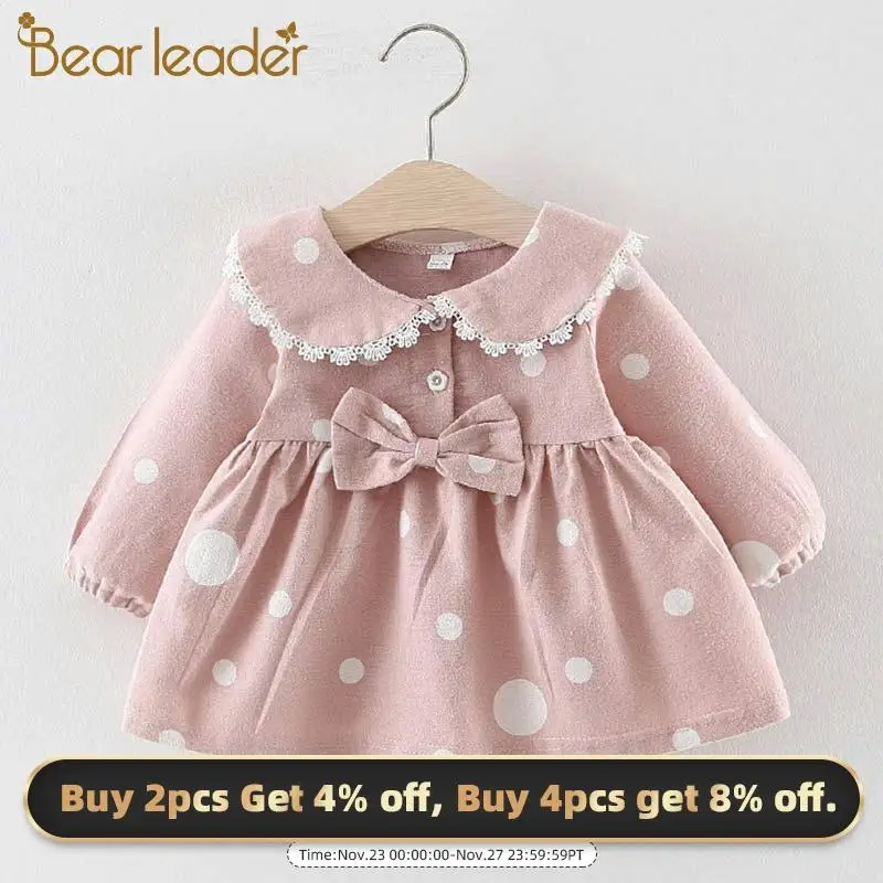 Платье детское зимнее хлопковое в горошек с цветочным принтом и бантом | Детская