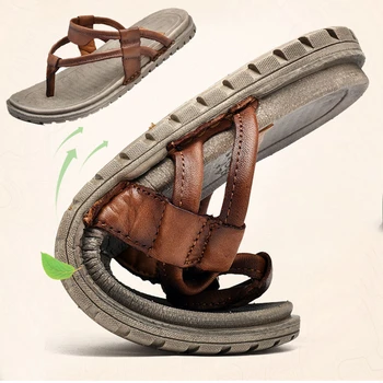 

Summer Mens Leather Slippers Outdoor Flip Flops Casual Chanclas Hombre Flip Flop Flat Shoes Flipflops Men's Non-slip sandals