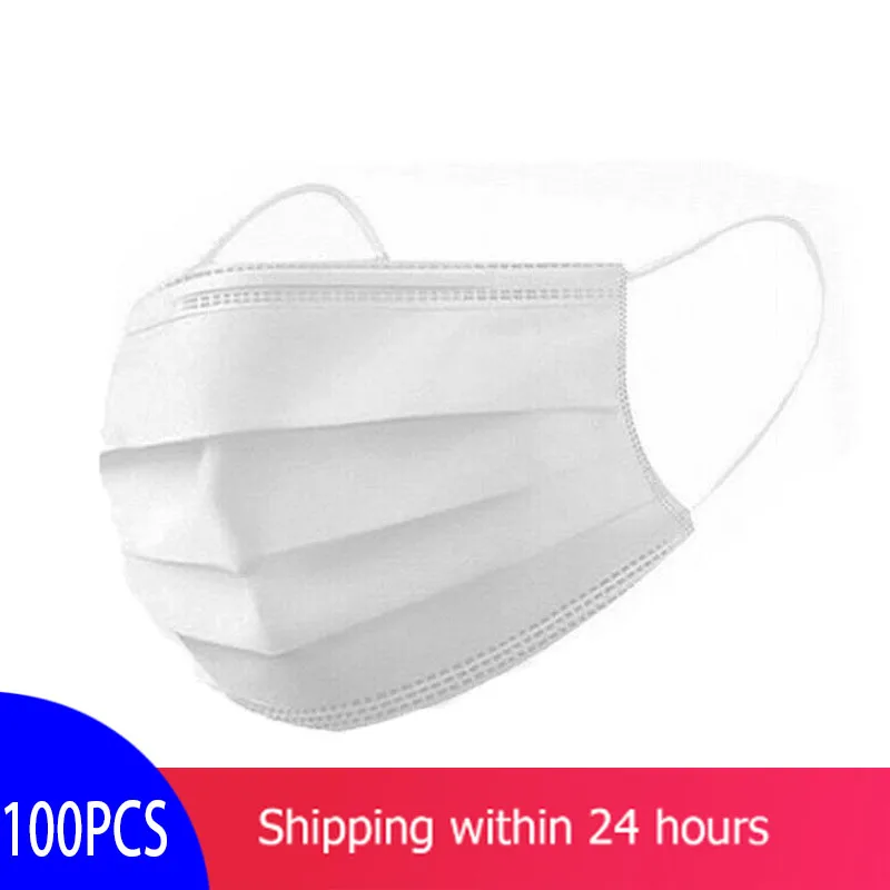 

100PCS Disposable Protective Nonwoven Mask Facial Cover Dust Safety Anti Three-layer Mask Unisex HOT!!