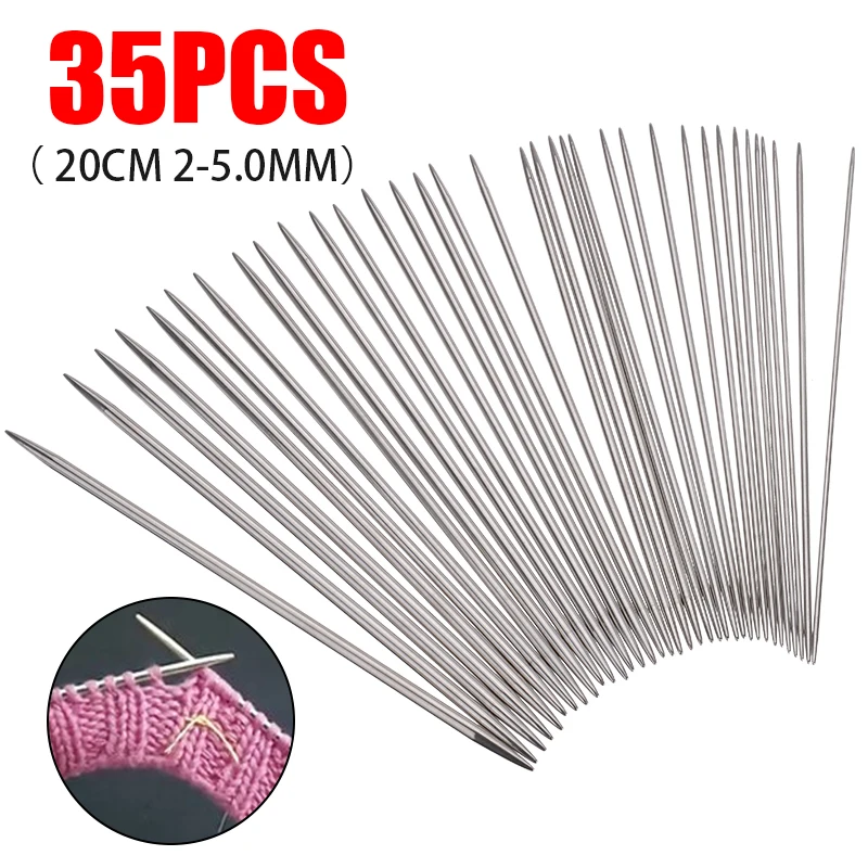 

35Pcs/set 20cm 2-5MM Knitting Needles Stainless Steel Crochet Hooks DIY Double Pointed Straight Knitting Needles