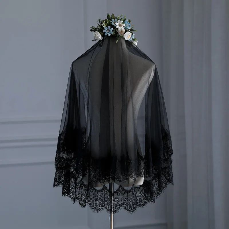 

Cheaper Black Veil Wedding Veil No Comb Wedding Accessories Lace Bridal Veil Soft Tulle Veil