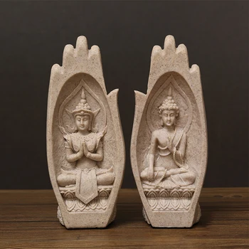 

2pcs Tathagata Yoga Ornaments India Resin Home Decoration Monk Figurine FengShui Buddha Hand Sculpture Zen Statues Living Room