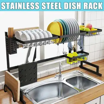 

Kitchen Shelf Organizer Dish Drying Rack Over Sink Utensils Holder Bowl Dish Draining Shelf Kitchen Storage Countertop Organizer