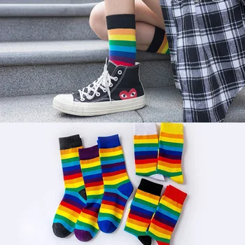 

Colorful Stripe Women Cotton Socks Casual Happy Funny Crew Sock Spring Summer Autumn Skateboard Style