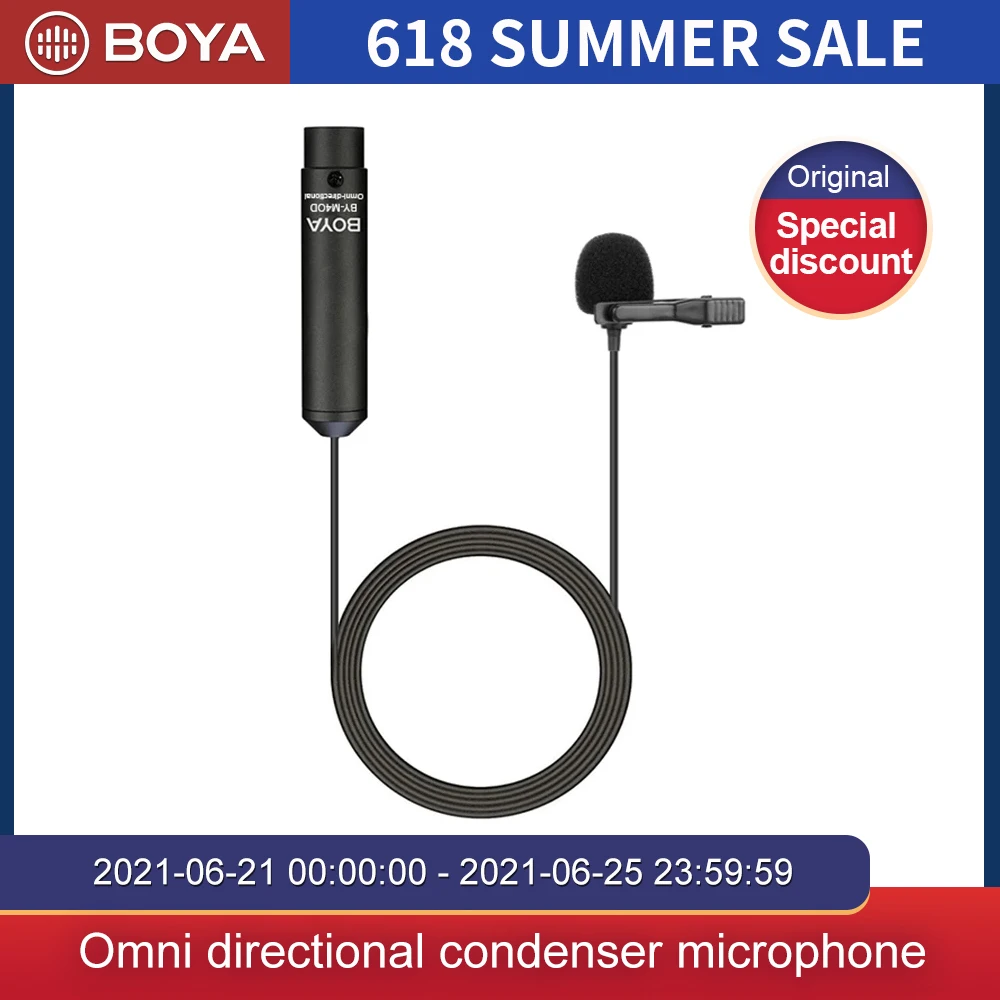 BOYA BY-M4C&M4OD Phantom Power Clip-On Cardioid XLR Lavalier Mic With Cannon Plug for Camera Camcorder ZOOM H4n H5 H6 TASCAM