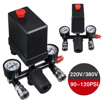 

220V/380V Air Compressor Pressure Pump Switch Control Manifold Relief Regulator 90-120psi Pressure Gauge Control Valve