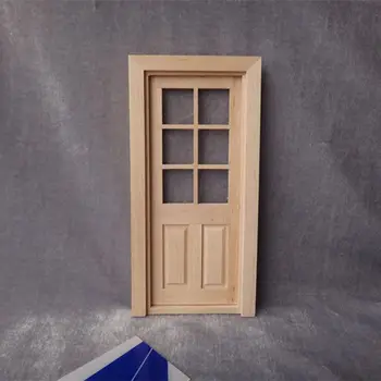

1 Pc 1:12 Dollhouse 6 Grids Wood Door Miniature DIY Interior Building Material
