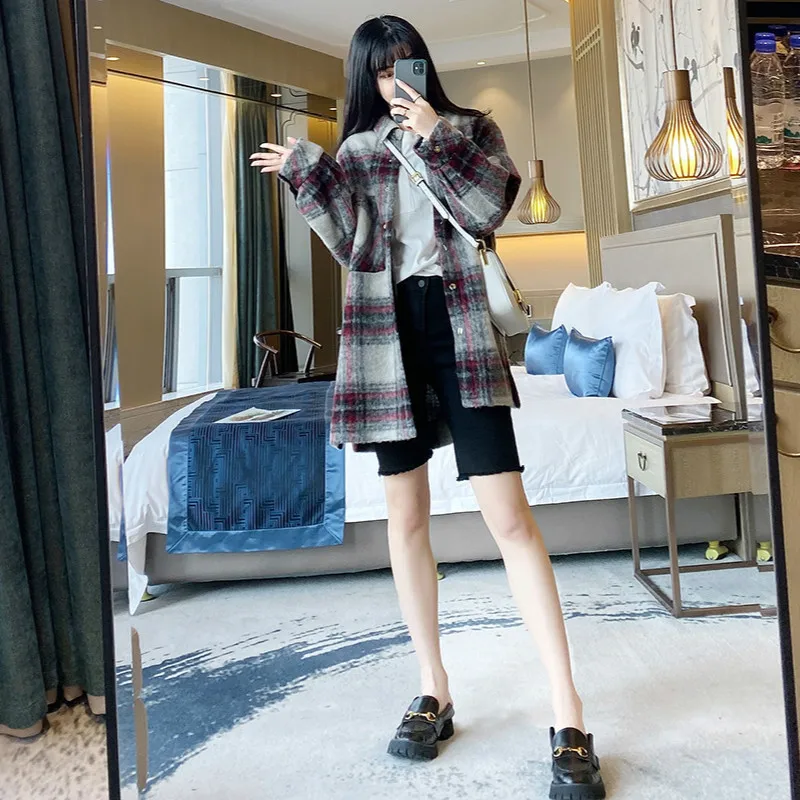 

Women Woolen Coat New Plaid Woolen Coat