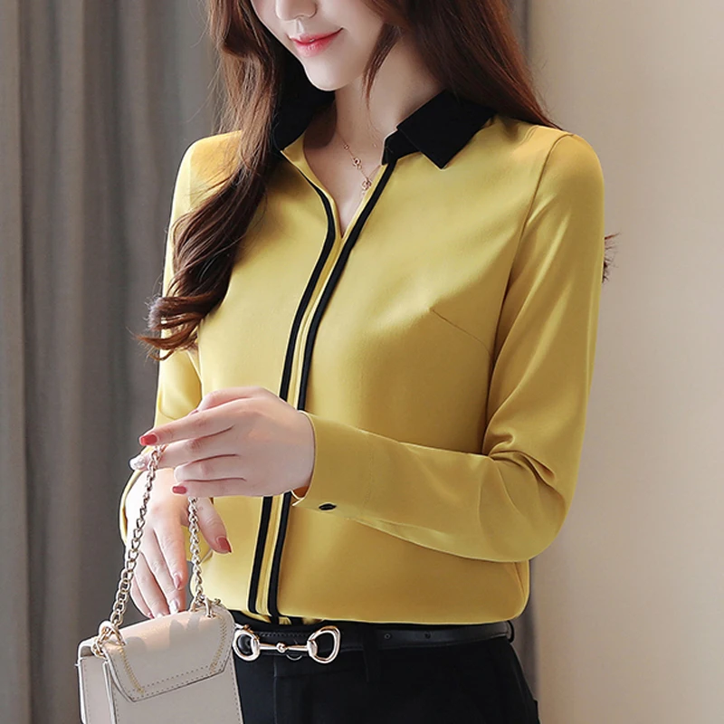 Осенняя офисная одежда, белая женская модная Корейская рубашка с длинным рукавом и отложным воротником размера плюс, Женские топы и блузки