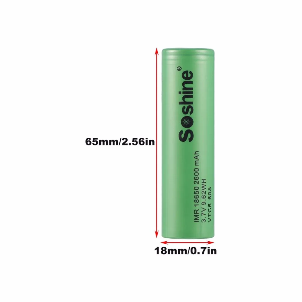 Soshine 4 шт. IMR 18650 60A 2600mAh 3,7 V 9,62 WH VTC5 аккумуляторные батареи низкий саморазряд без эффекта памяти зеленый