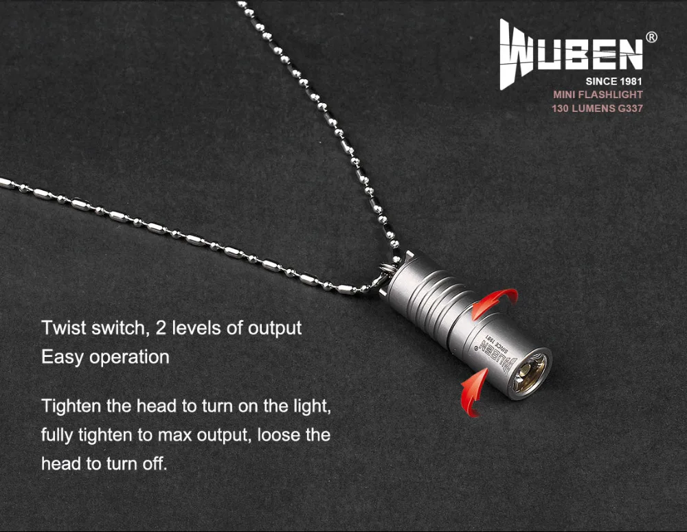 WUEBN мини светодиодный светильник-вспышка, ожерелье, светодиодный светильник, титановый металлический 130лм флэш-светильник светодиодный светильник с ожерельем, портативный дизайн, многофункциональный