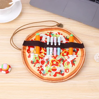 

New Creative Pizza Pen Bag Makeup Brushes Storage Bags Imitation Pancake Stationery Rolled Collection Bag organizer packaging
