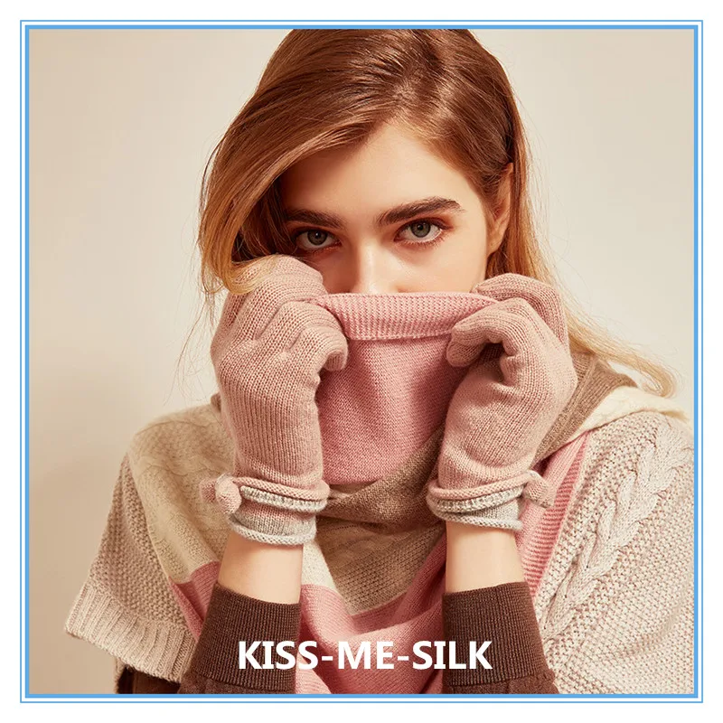 

KMS warm cashmere gloves with bow Autumn and winter 10*21CM/31G